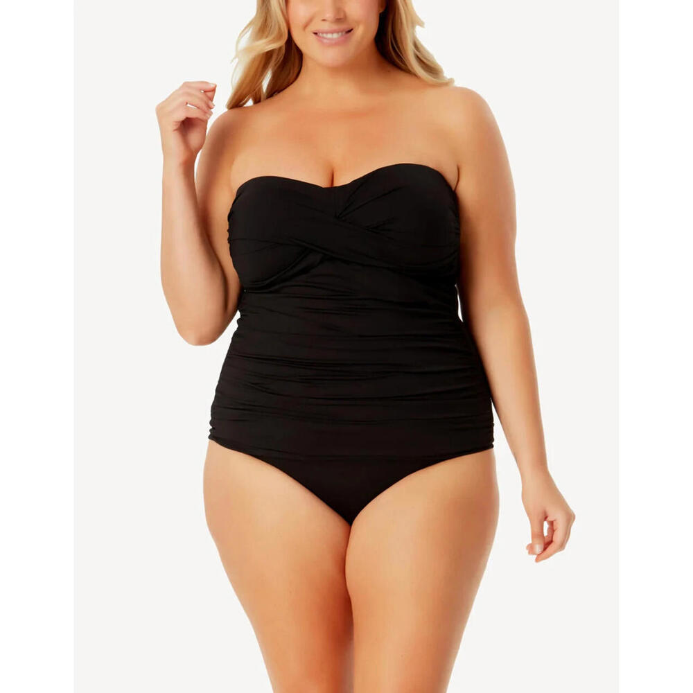 Anne Cole Twist Front Plus Size Shirred Bandeau Tankini Top Size 16W